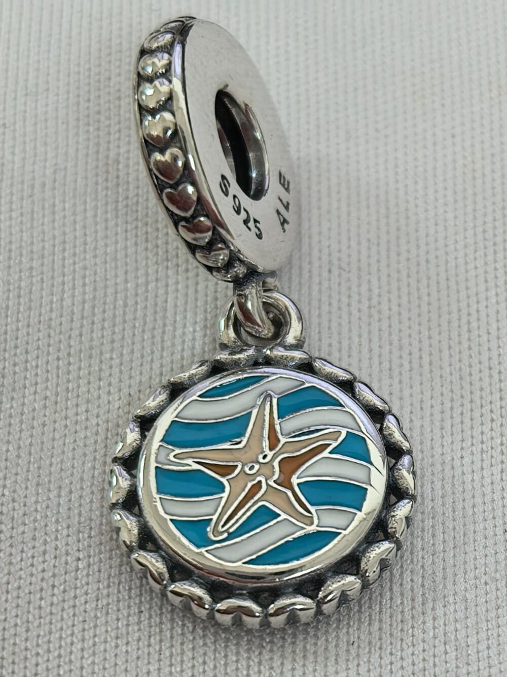 Pandora On Beach Mode Vacation Starfish Ocean Waves Charm, S925 Silver Jewelry